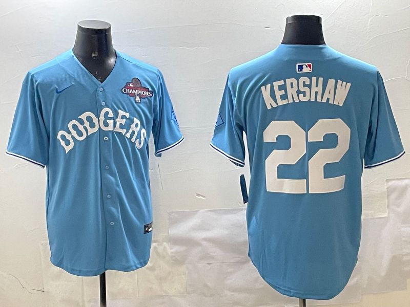 Men Los Angeles Dodgers #22 Kershaw Light Blue Joint Name 2025 Nike MLB Jersey style 5->los angeles dodgers->MLB Jersey